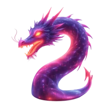 a purple and red dragon sitting on top of a white background