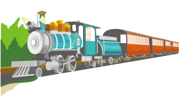an illustration of a train on the tracks