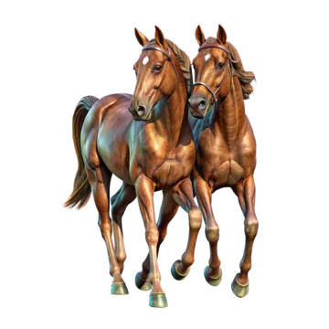 two horses standing next to each other horses