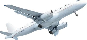 an airplane flying in the air with a white background