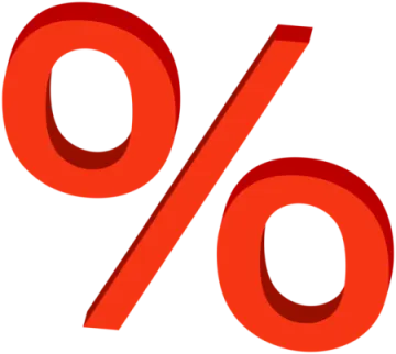 a red percentage sign with the word percent