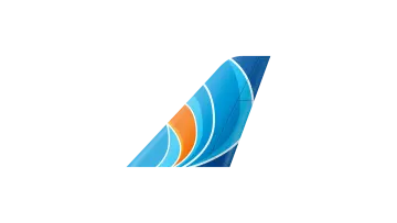 a blue and orange airplane on a white background