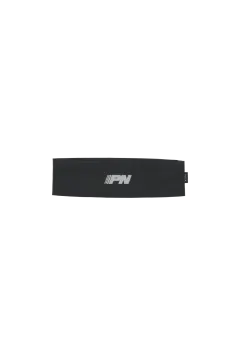 a black headband with a white logo on it