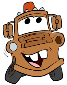 a cartoon truck with a smiling face