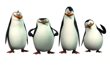 three penguins standing next to each other penguins