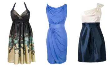 four different dresses on a white background