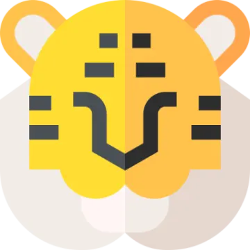 a yellow tiger's head with black squares around it