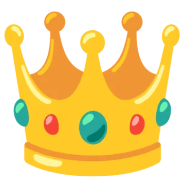 a yellow crown with red and green dots