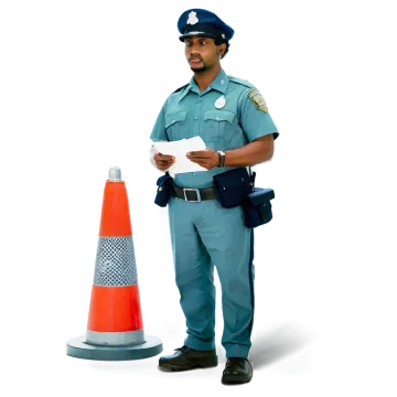 a police officer standing next to a traffic cone