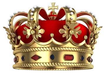 a gold crown with red and blue gems