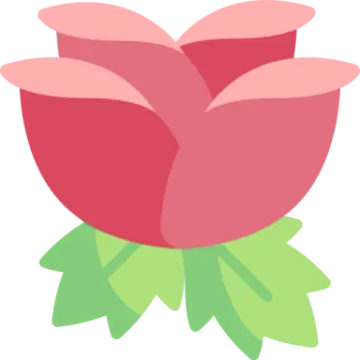 a pink flower with green leaves