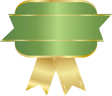 a gold ribbon with a green ribbon around it