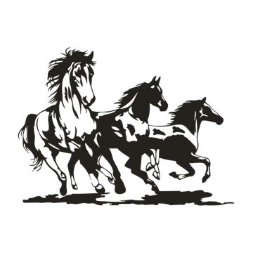 a black and white silhouette of two horses running