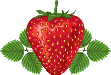 a strawberry with green leaves on it