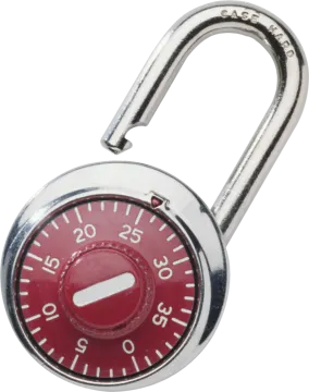 an image of a red combination padlock