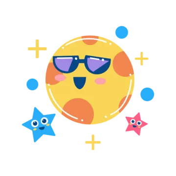 a cartoon sun with sunglasses and stars around it