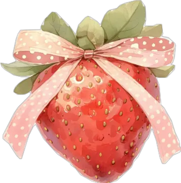 a watercolor painting of a strawberry with a pink bow