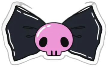 a pink skull with a black bow tie