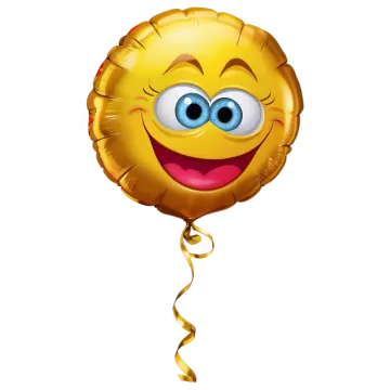 a gold foil balloon with a smiling face
