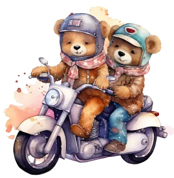 two teddy bears are riding on a motorcycle