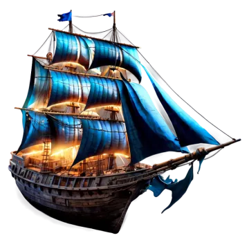 a blue and white pirate ship