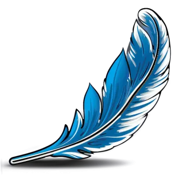 a blue feather on a white background