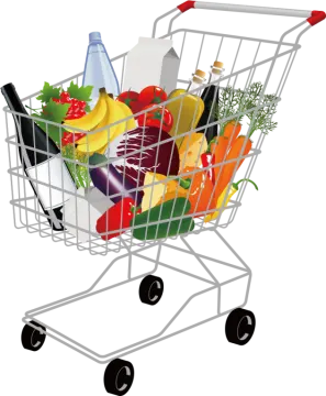 a shopping cart filled with groceries