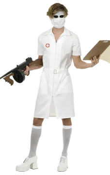 a man dressed as a nurse holding a gun