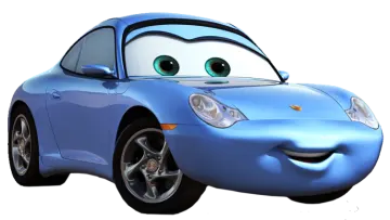 a blue car with green eyes