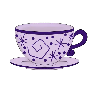 a purple cup and saucer on a white background