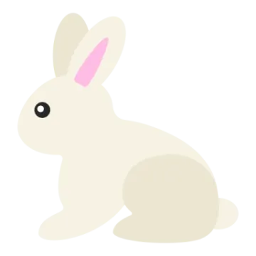a white rabbit with pink ears sitting down