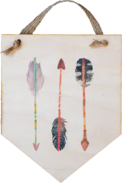 a wooden sign with arrows painted on it