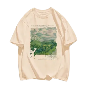 a t - shirt with a painting of a landscape