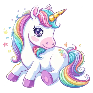 a cute unicorn with colorful manes and stars