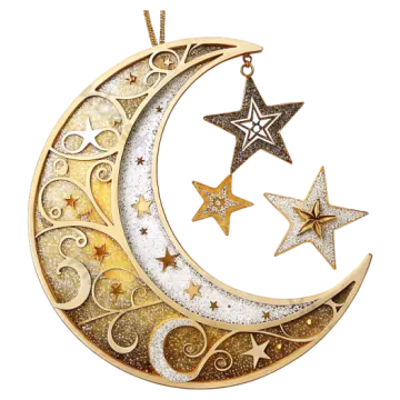 a gold and white crescent with stars on it
