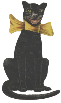 a black cat with a yellow bow tie