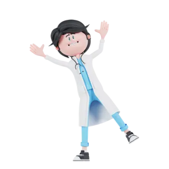 a cartoon character in a white coat and blue pants