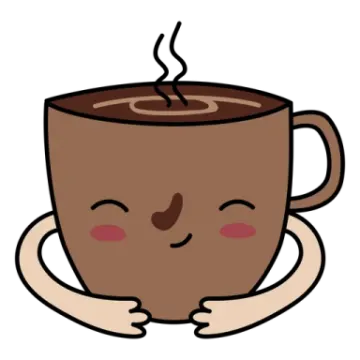 a cup of coffee with its eyes closed