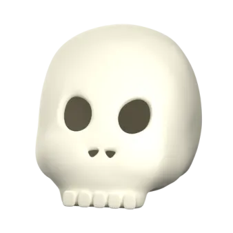 a white skull with black eyes