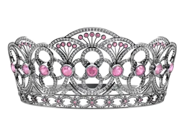 a silver crown with pink stones and diamonds