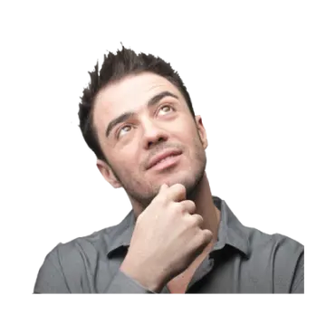 a man looking up to the sky with his hand on his chin