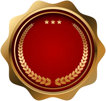 a gold seal with a laurel wreath on it