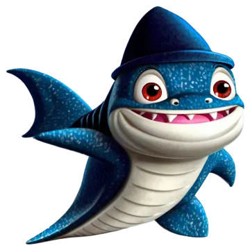 a cartoon shark wearing a hat and smiling