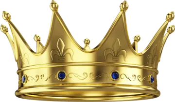 a gold crown with blue eyes