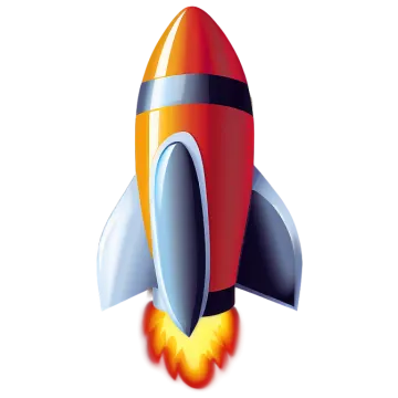 a red and blue rocket on a white background