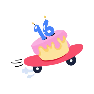 an illustration of a cake on a skateboard