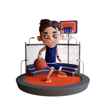 a cartoon character is playing basketball on the court