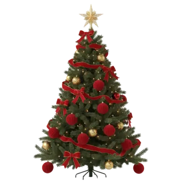 a christmas tree with red bows and gold ornaments