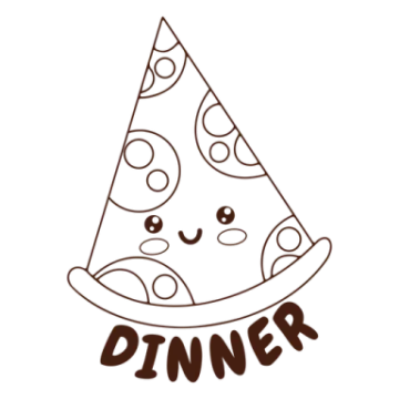 a slice of pizza with the word dinner on it
