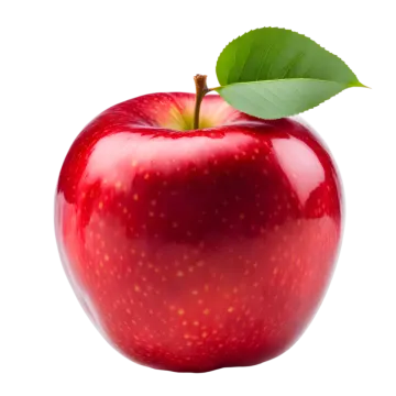 an apple with a leaf on top of it